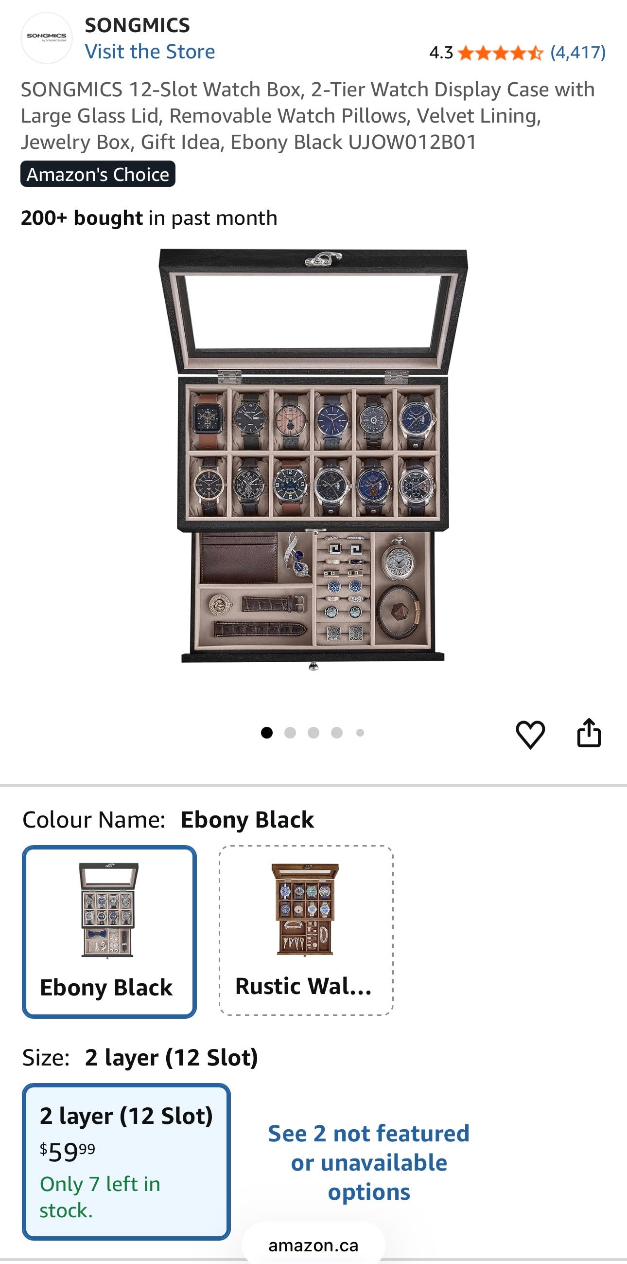 SONGMICS 12-Slot Wooden Watch & Jewelry Box