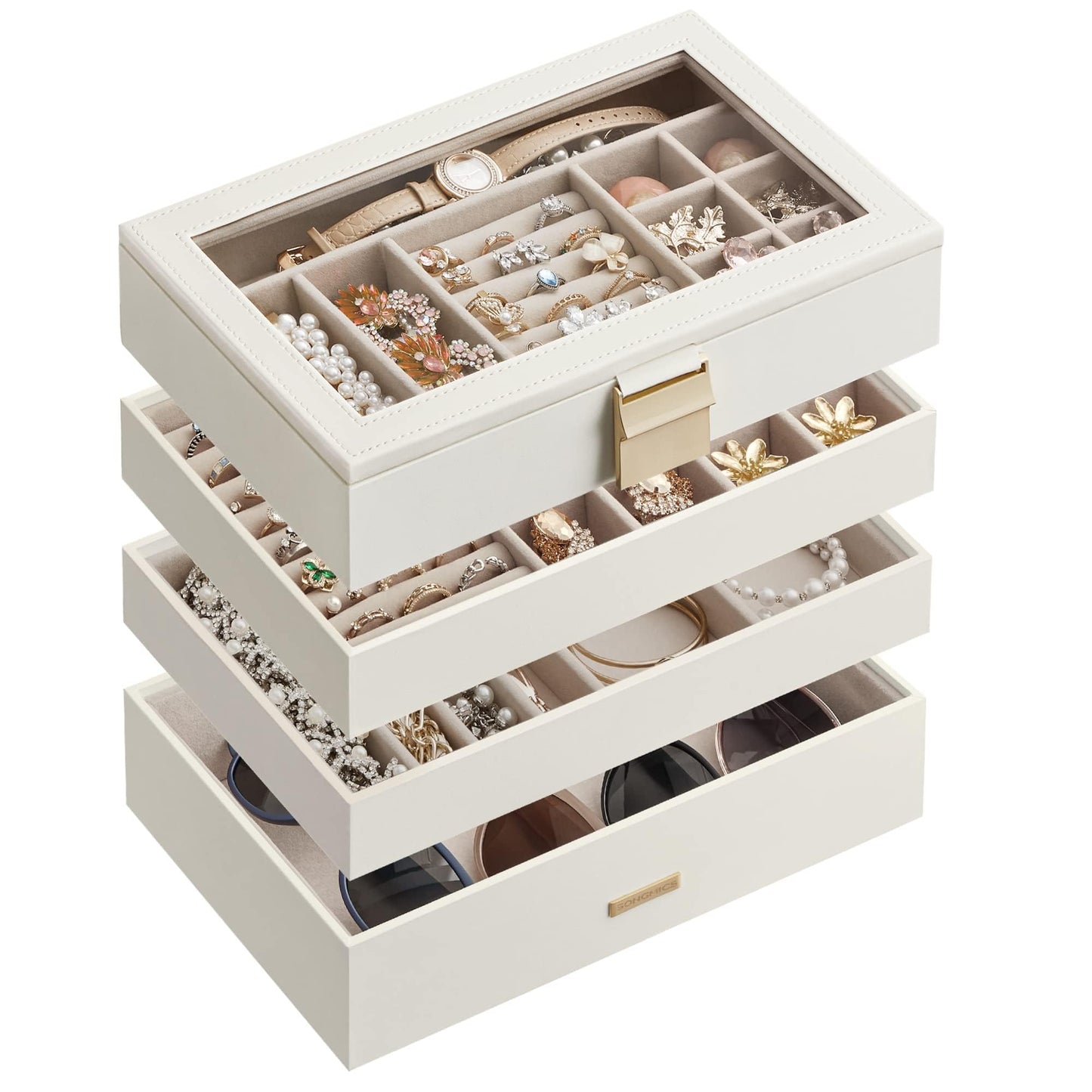 SONGMICS 4-Layer Stackable Jewelry Organizer Box
