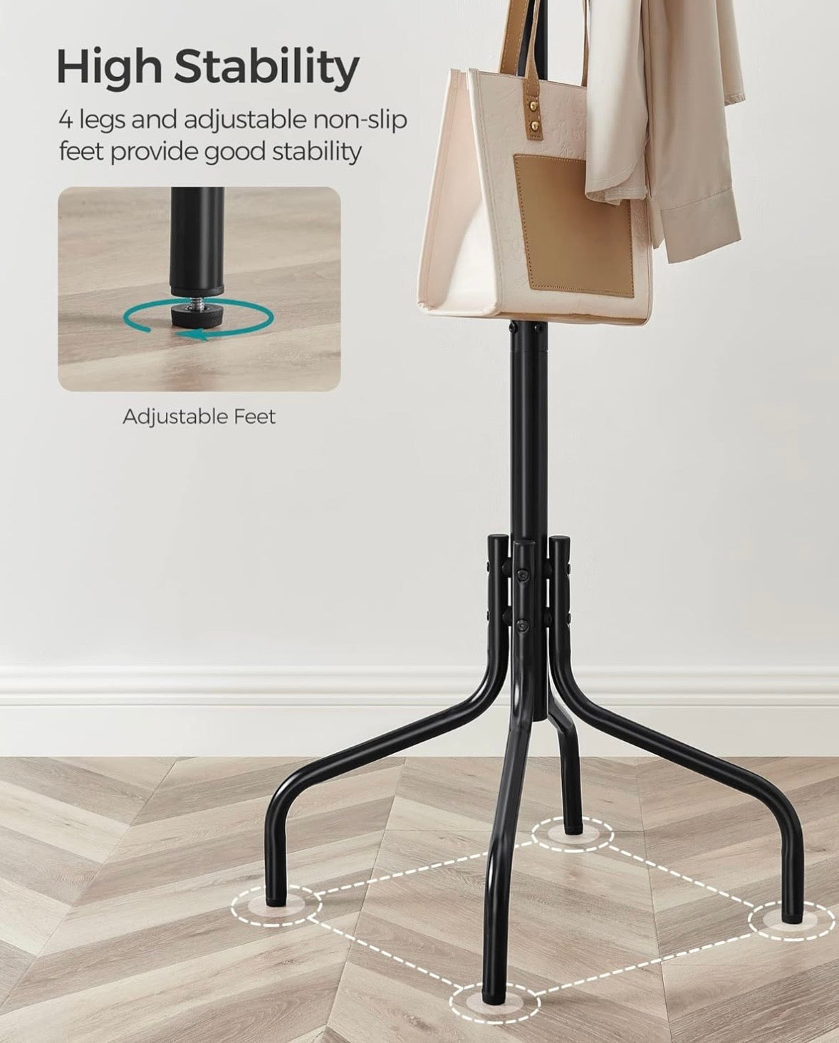 SONGMICS Freestanding Coat Rack – 12 Hook Metal Coat Tree