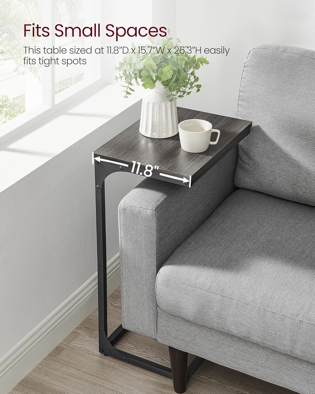 VASAGLE C-Shaped Side Table – Ebonized Oak Finish + Black
