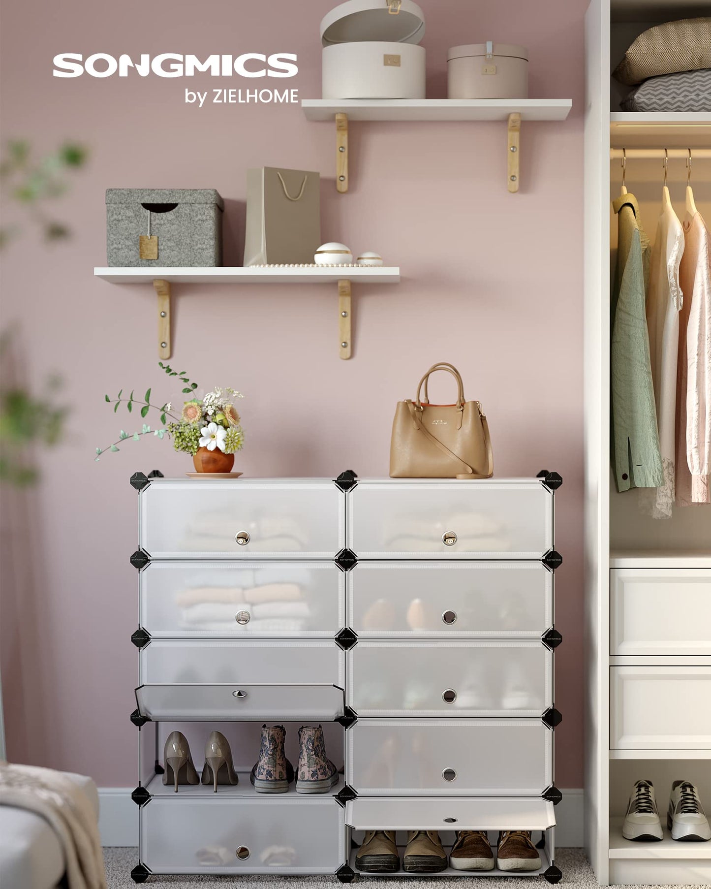 SONGMICS Modular 10-Cube Shoe Rack Organizer