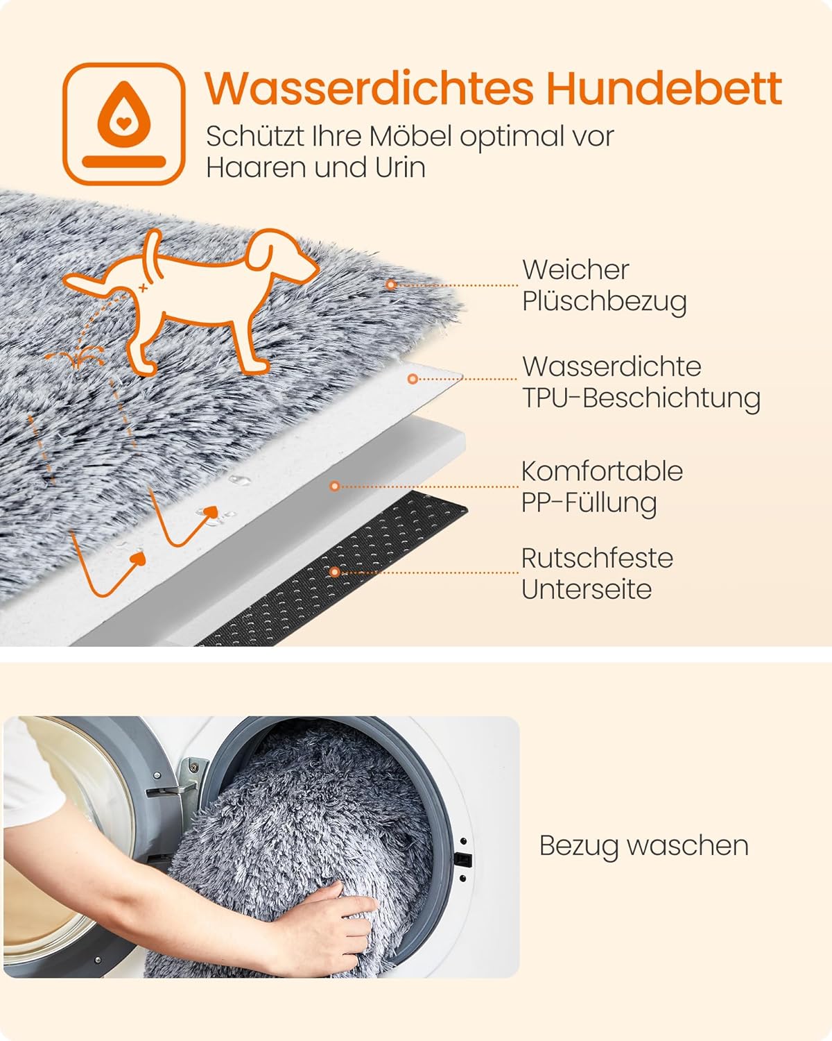 Feandrea Plush Sofa Dog Bed – Ombre Grey