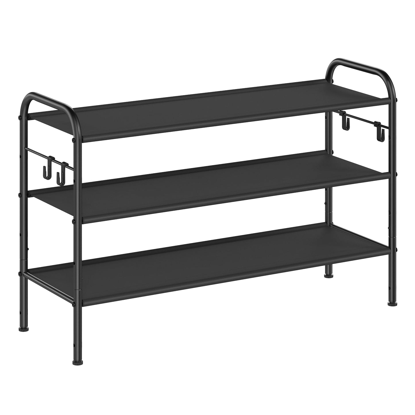 Adjustable 3-Tier Shoe Rack with Hooks