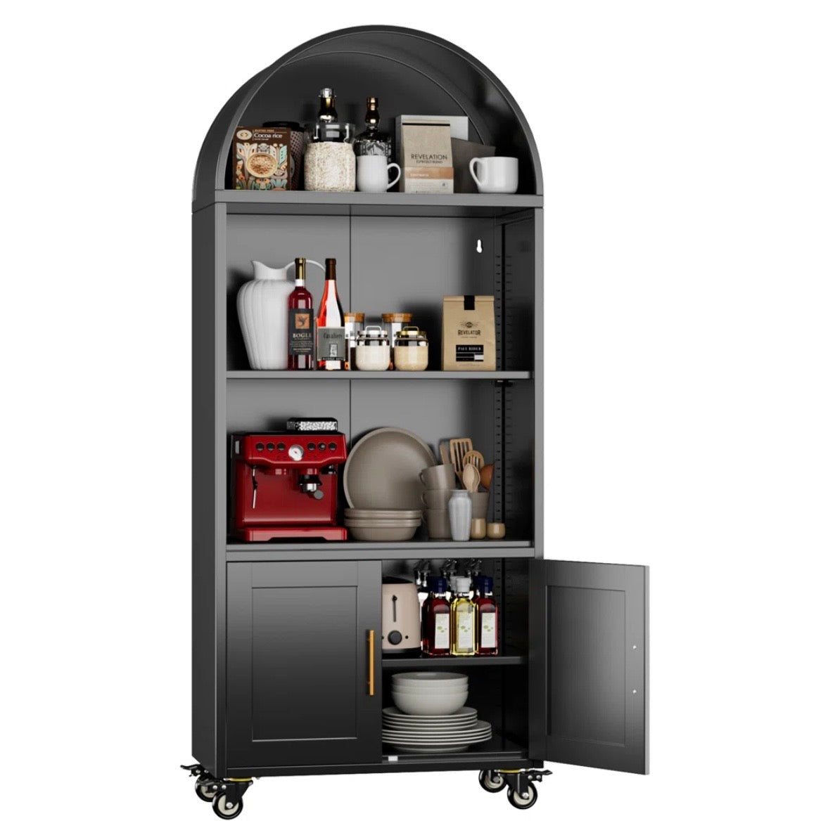 Modern Arched Metal Bookcase Cabinet