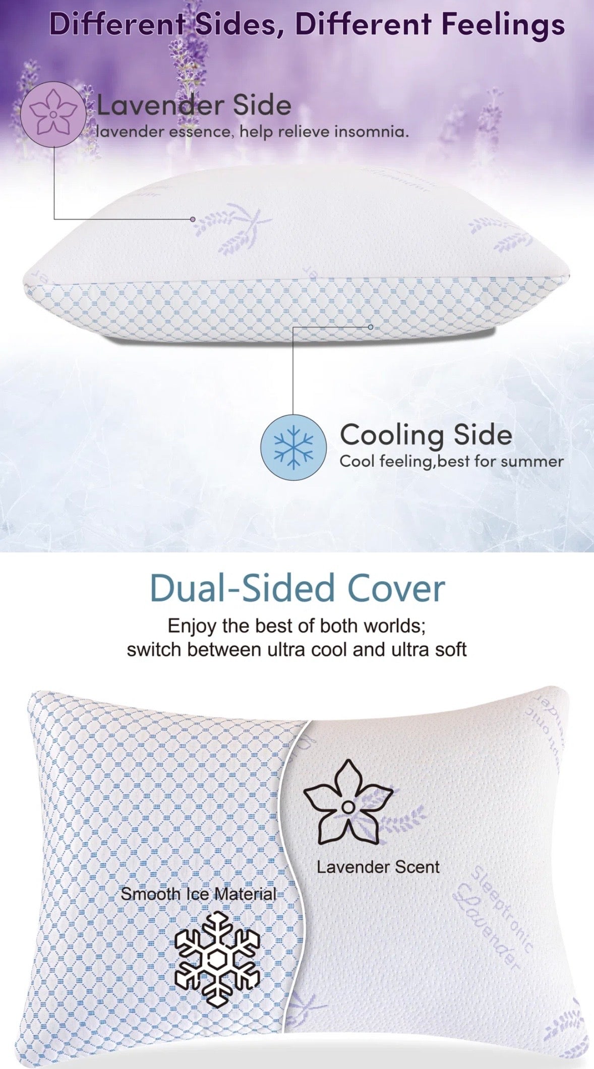 Lavender Infused Bamboo Pillow – Queen Size