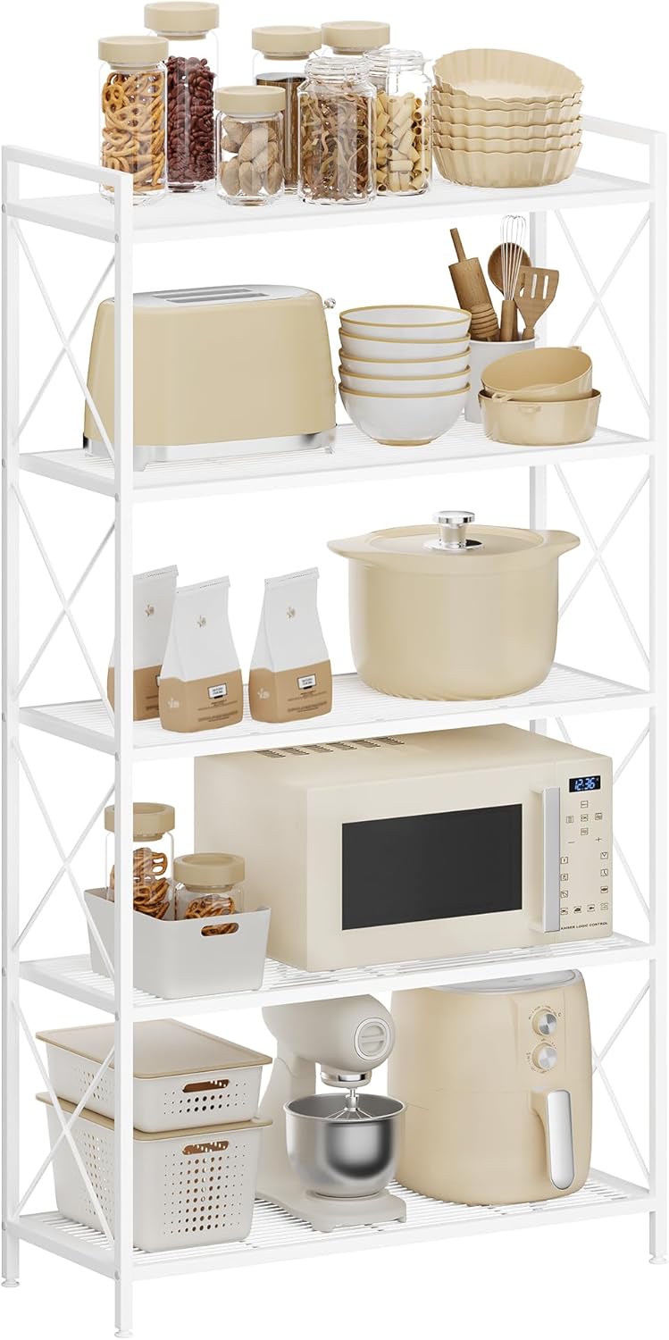 5-Tier Heavy-Duty Metal Storage Rack – Cloud White