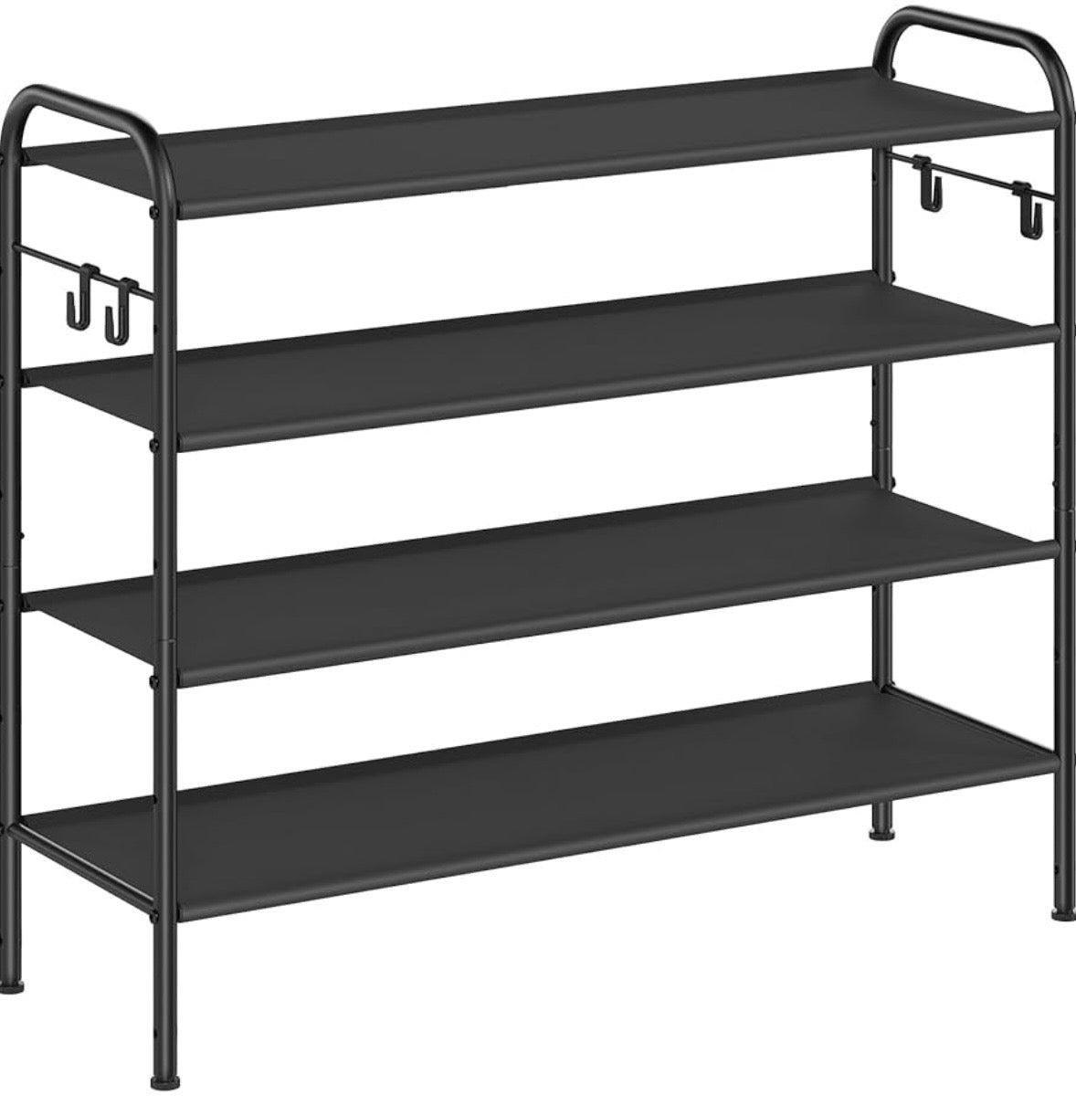 4-Tier Adjustable Shoe Rack with Side Hooks