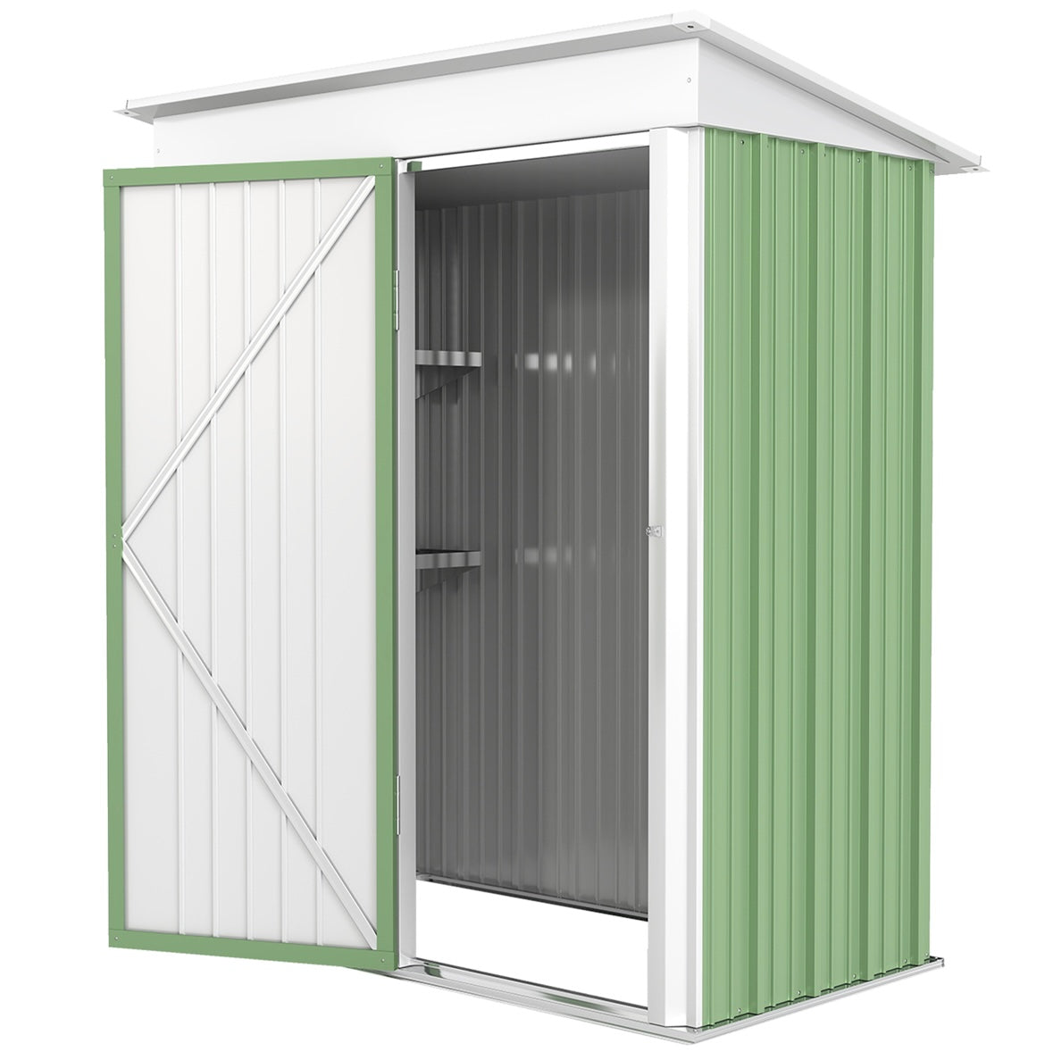 Outsunny Lean-To Steel Garden Storage Shed – Waterproof, Space-Saving, and Durable | Green