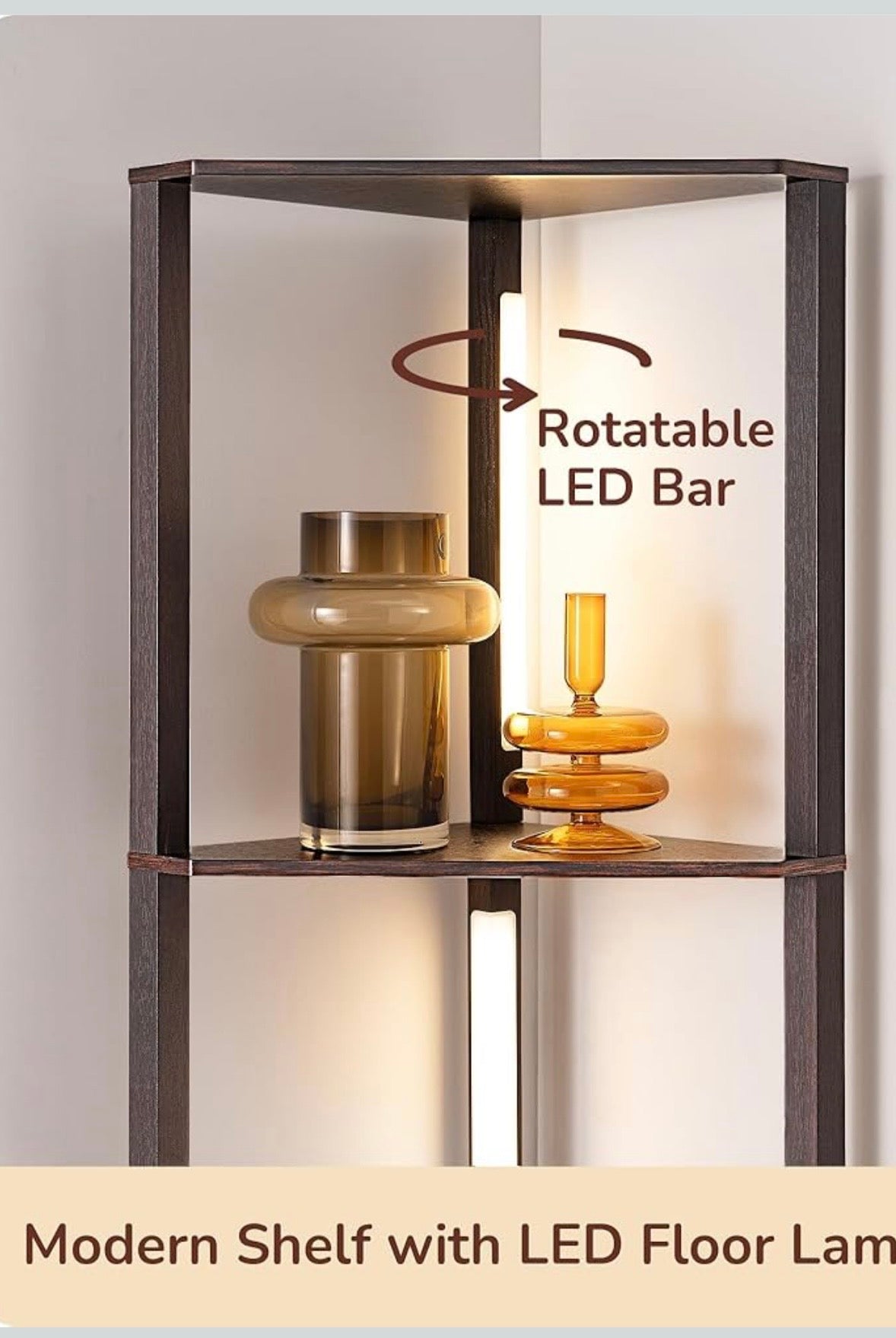 Modern LED Corner Floor Lamp with 4-Tier Shelves