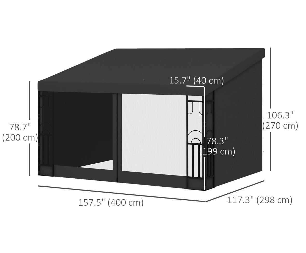 Outsunny Wall-Mounted Pergola with Side Curtains & Netting – Steel Frame | UV-Protected Awning | Modern Design