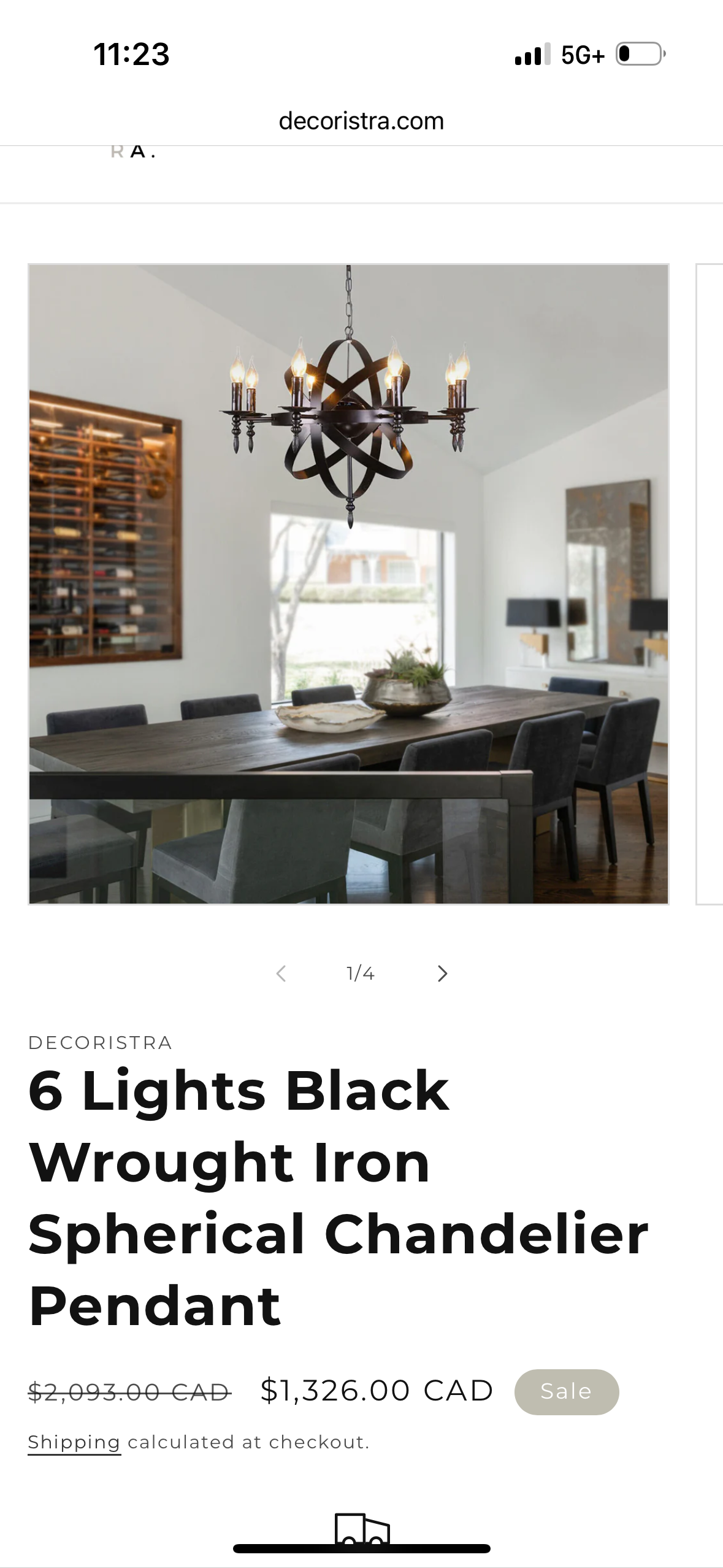 6-Light Black Wrought Iron Spherical Chandelier Pendant