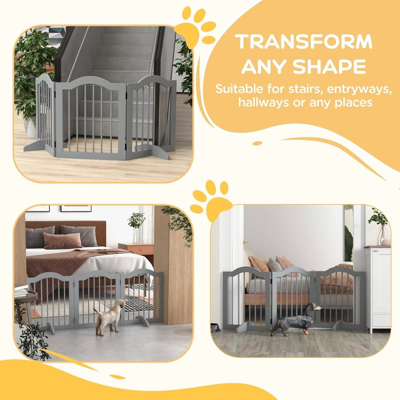 PawHut Freestanding Foldable Wooden Pet Gate