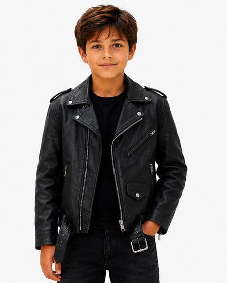 Youth Classic Biker Leather Jacket – Size 6
