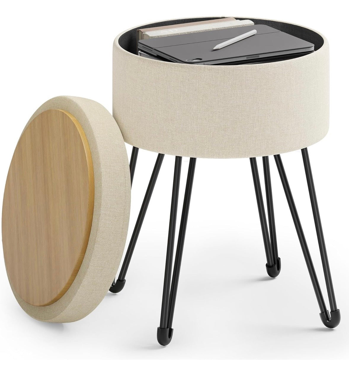 SONGMICS Round Storage Ottoman Stool