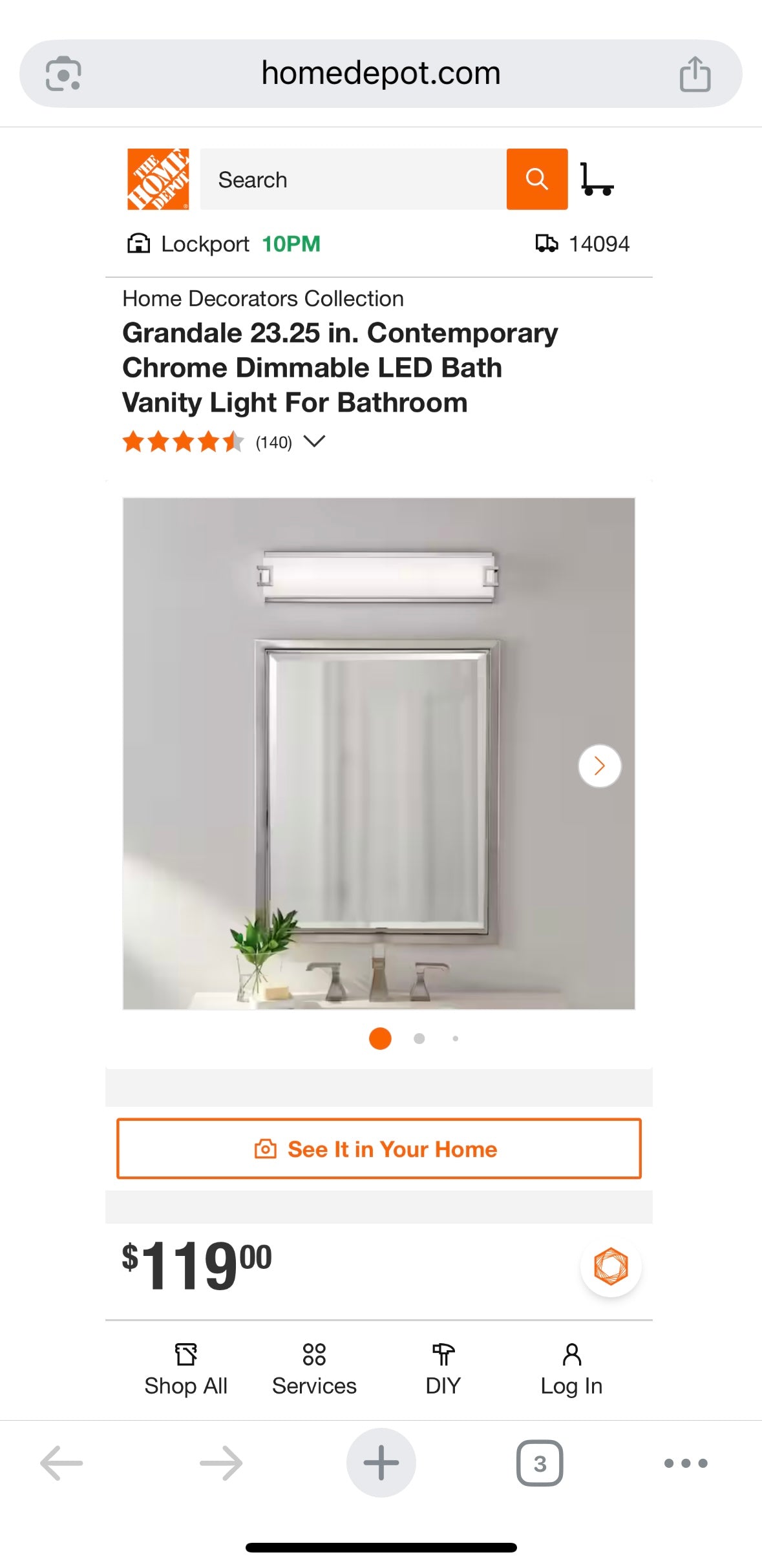 Home Decorators Collection LED Vanity Light Fixture — Modern 32W Integrated LED Bathroom Wall Light