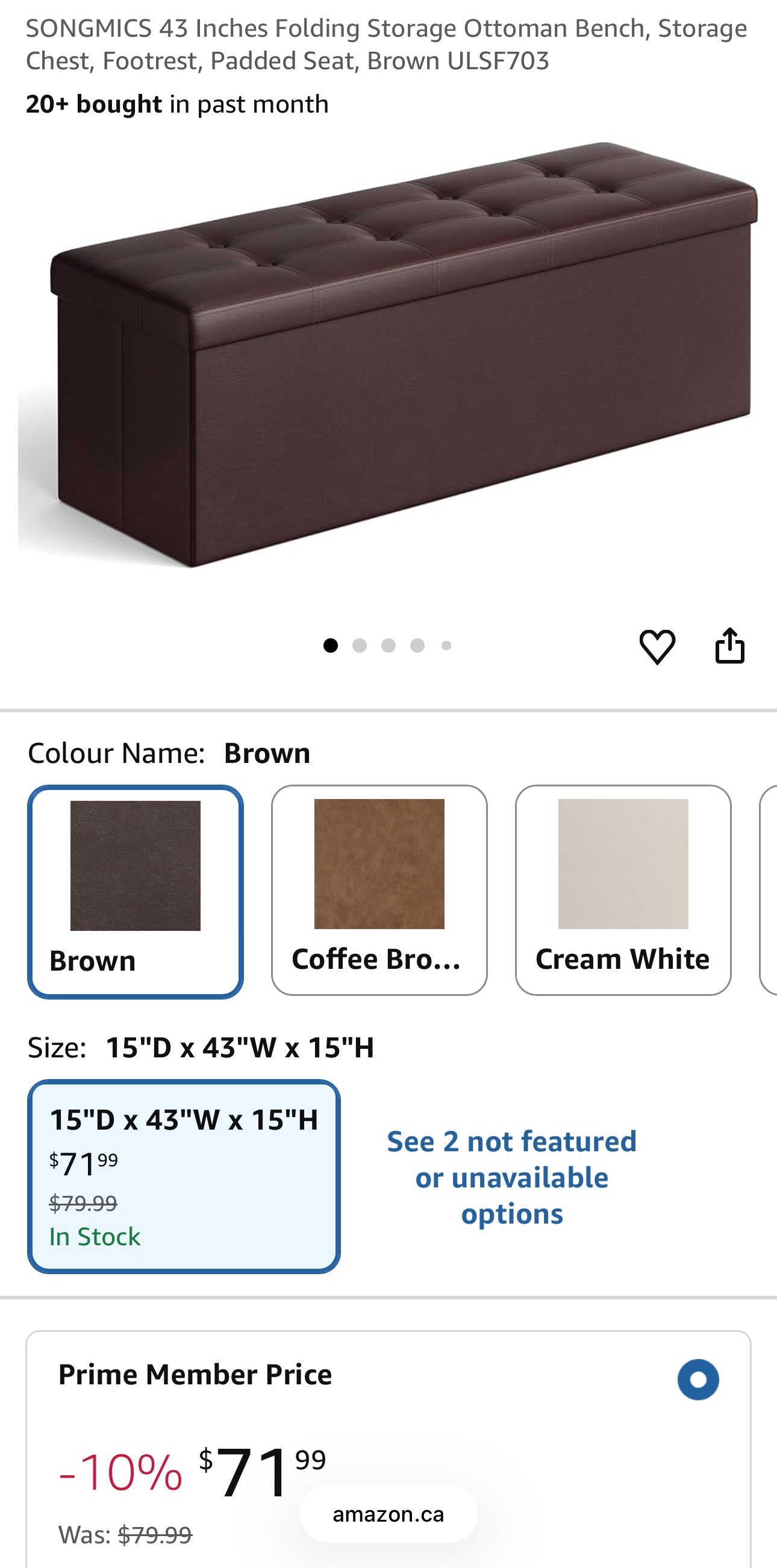 SONGMICS Folding Storage Ottoman Bench – Brown