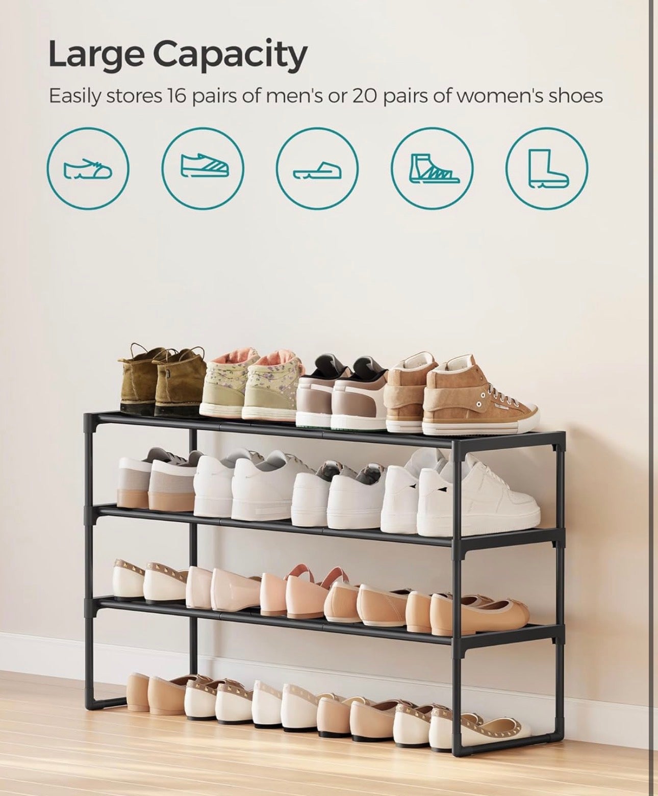 SONGMICS 3-Tier Metal Shoe Rack
