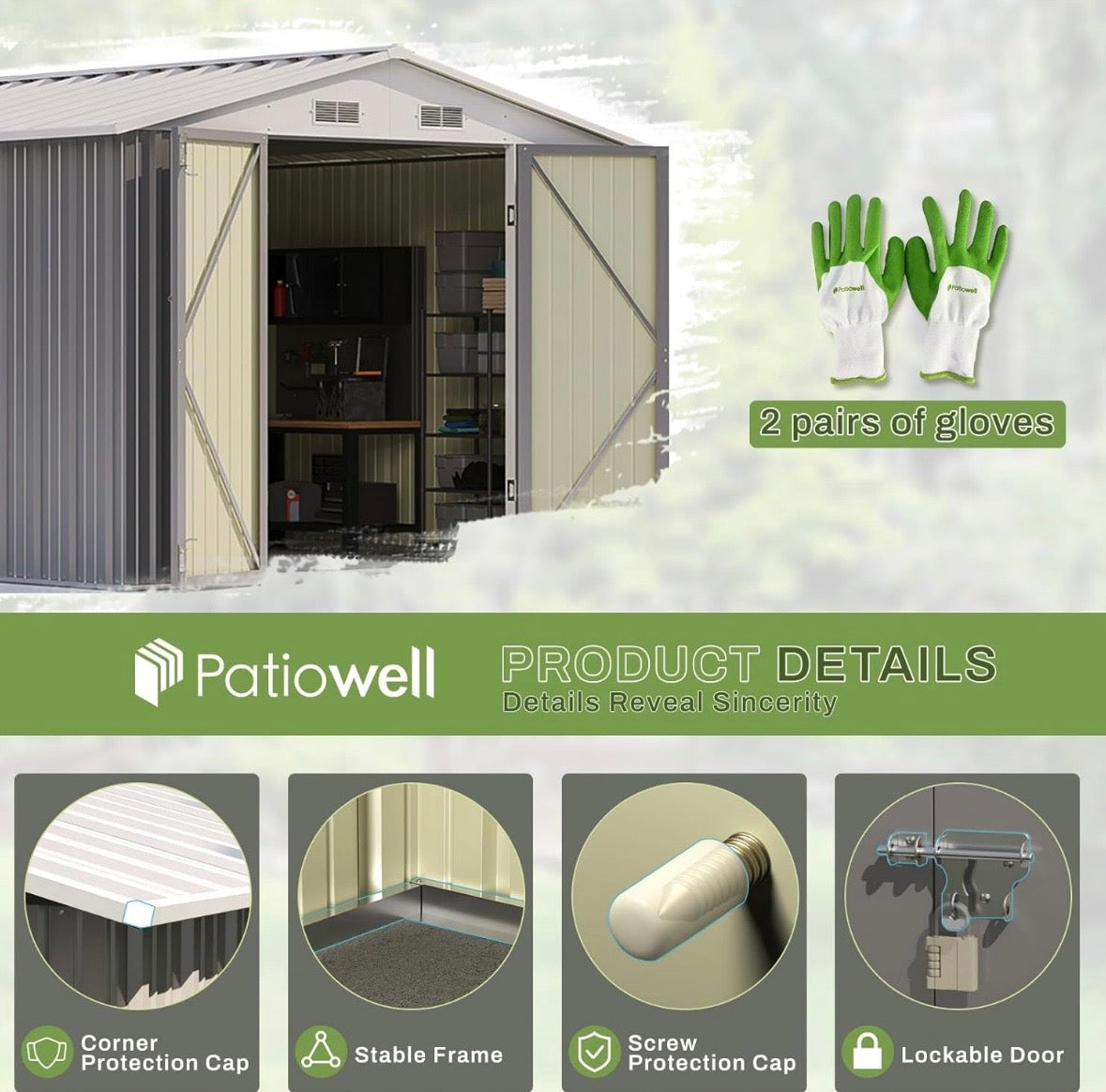 Patiowell 8’ x 10’ Metal Outdoor Storage Shed