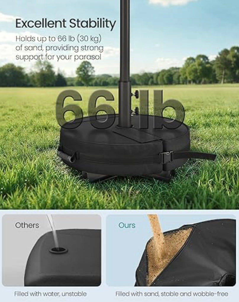 Adjustable Patio Umbrella Stand with Sand-Fill Bag — Fits Multiple Pole Sizes