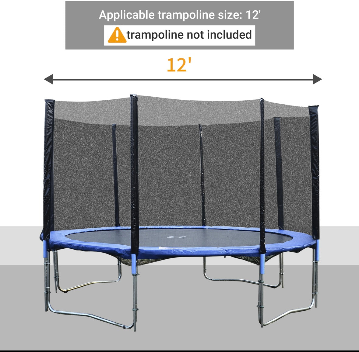 Soozier 12FT Trampoline Safety Enclosure Net with Poles — UV-Resistant Protective Net (Frame & Poles Included)