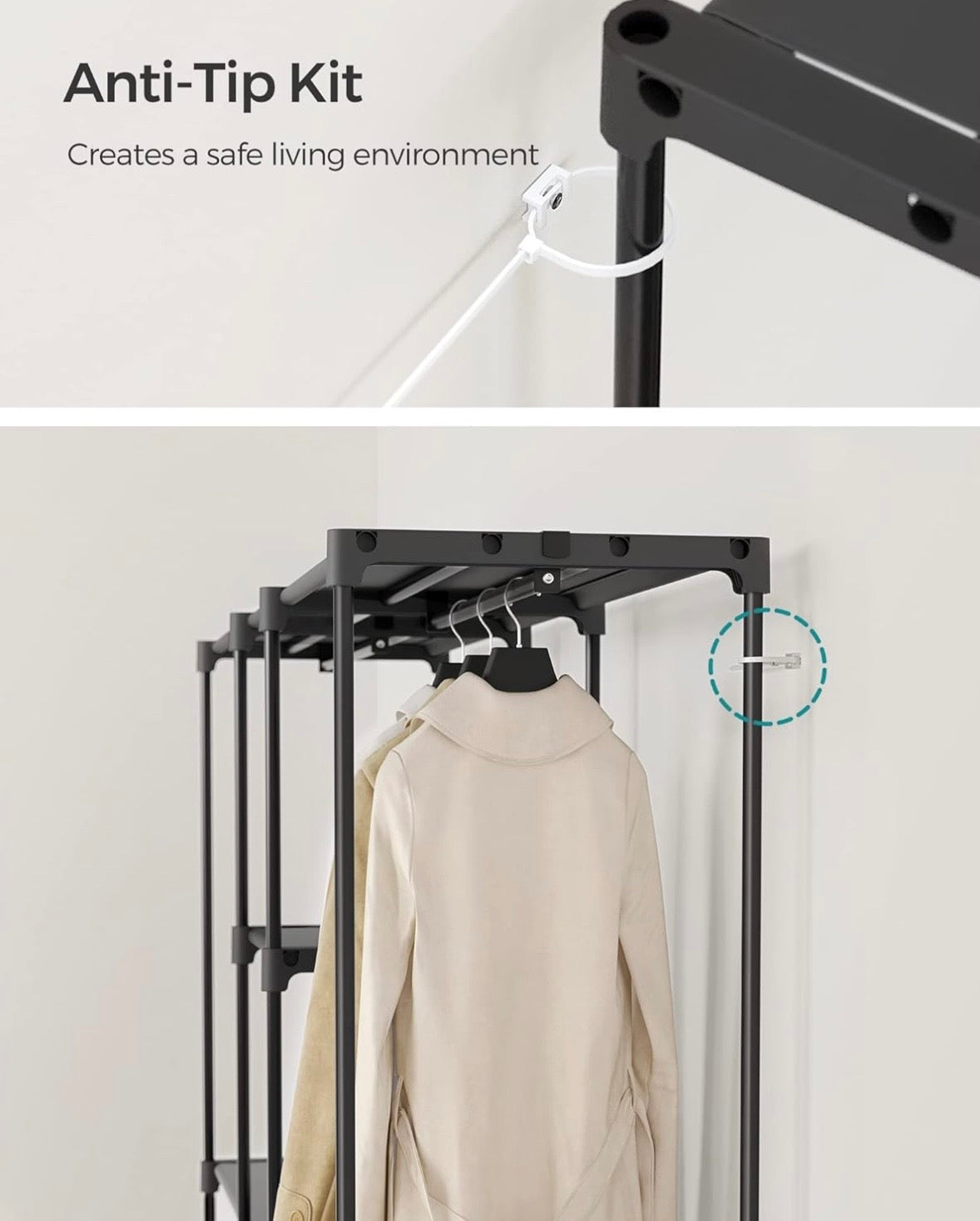 SONGMICS Portable Closet Organizer with Shelves – Black