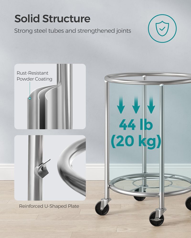Rolling Laundry Hamper with Casters – Charcoal Blue & Metallic Silver