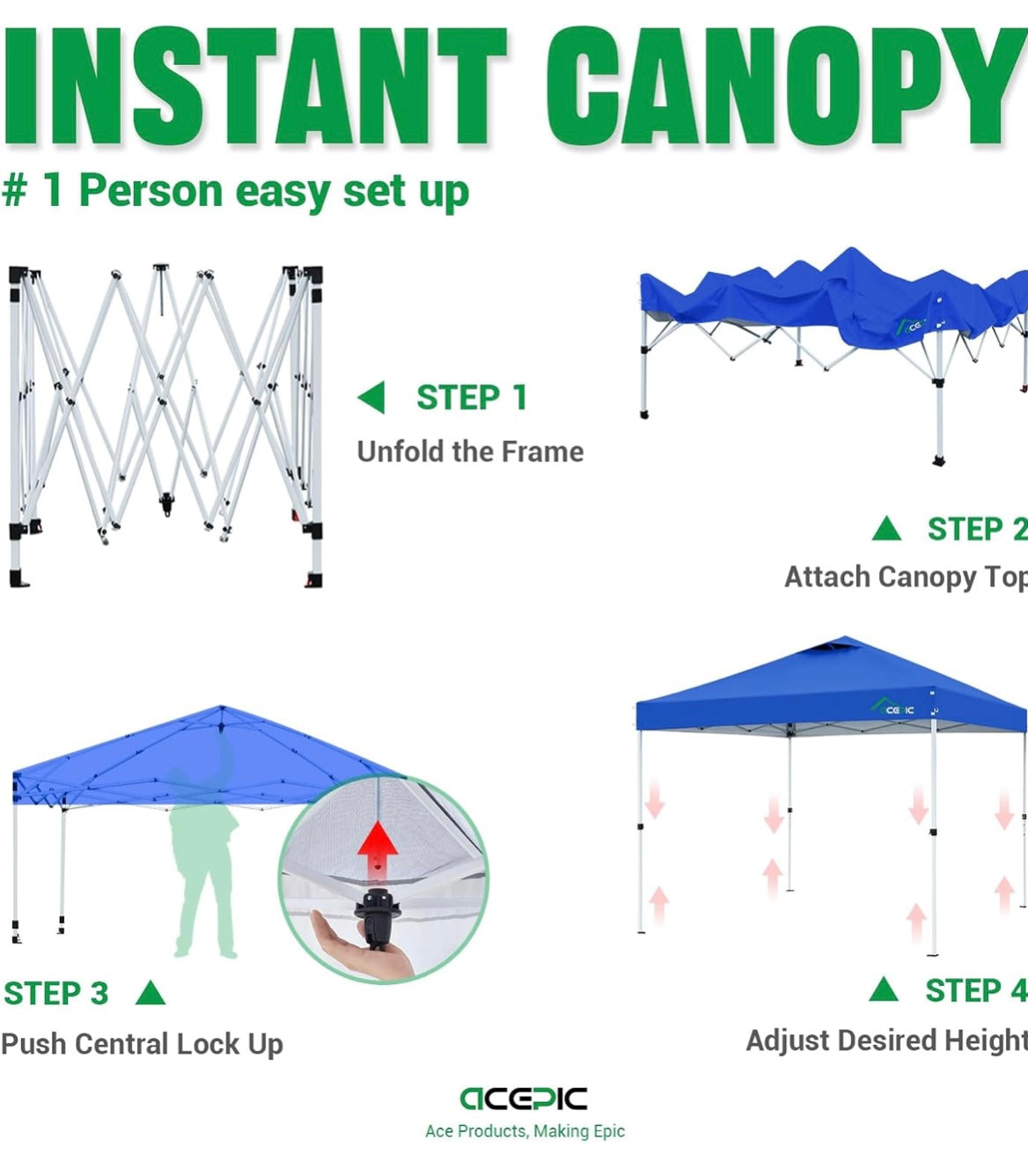 NEW – Acepic 10’ x 10’ Blue Pop-Up Canopy Tent with Carry Bag – Waterproof & UV Protection