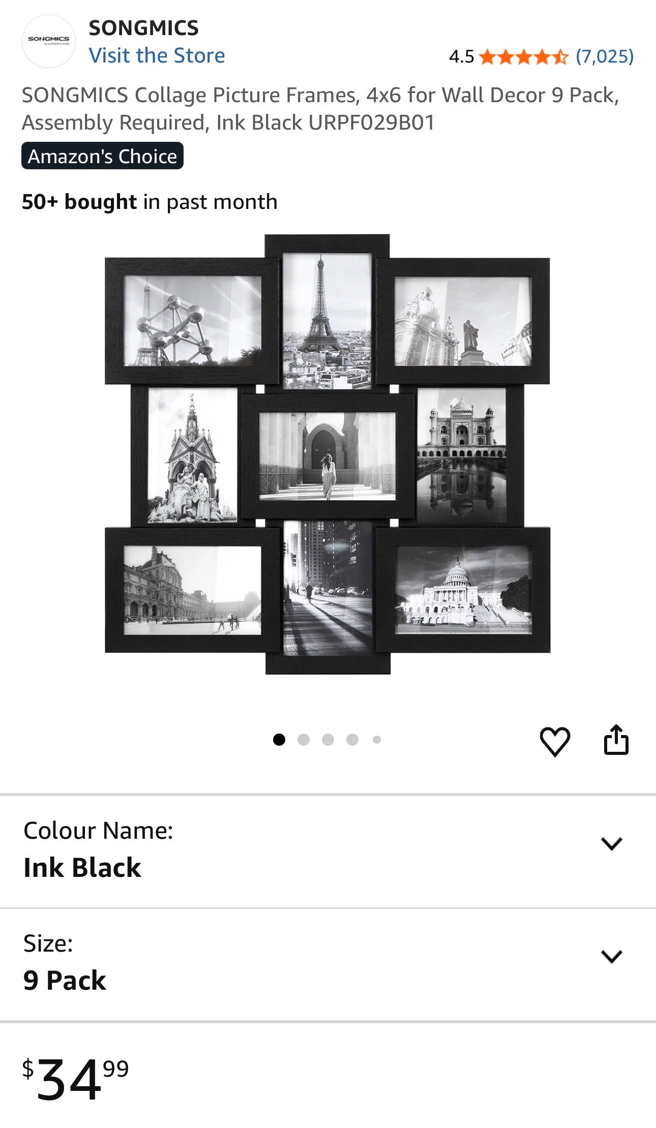 SONGMICS 9-Piece Ink Black Photo Frame Set