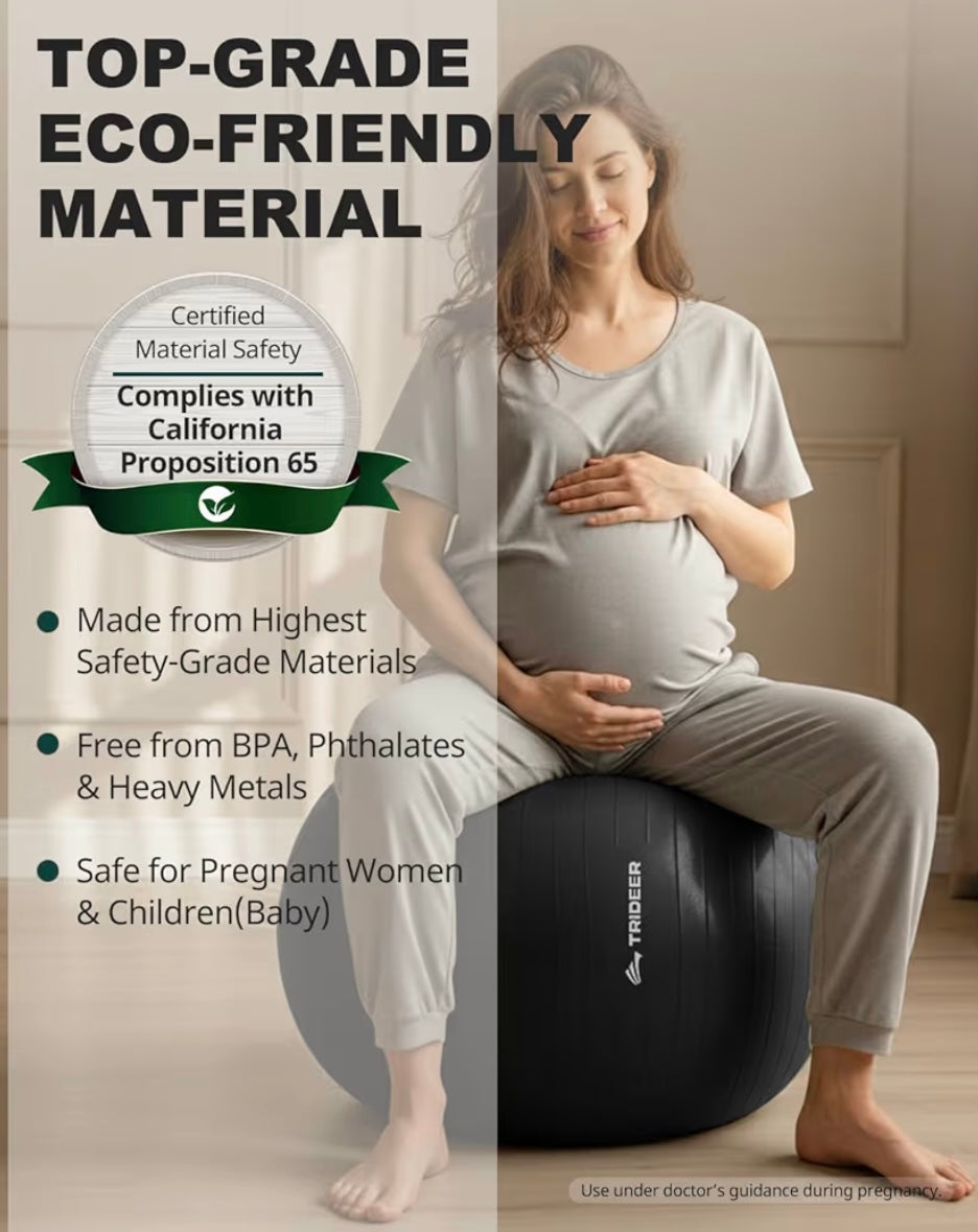 🏷️ Trideer Extra-Thick Anti-Burst Exercise Ball with Pump — 65 cm Yoga & Stability Ball (Black)