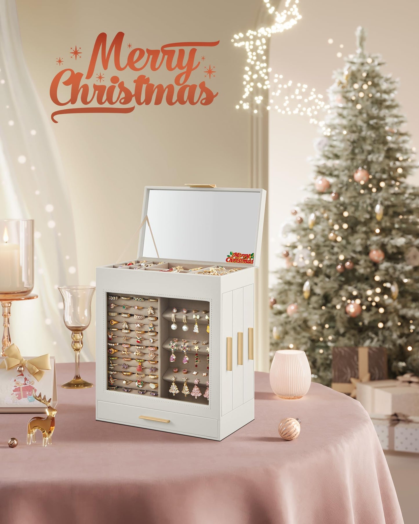 SONGMICS Jewelry Organizer with Interchangeable Drawers & Mirror