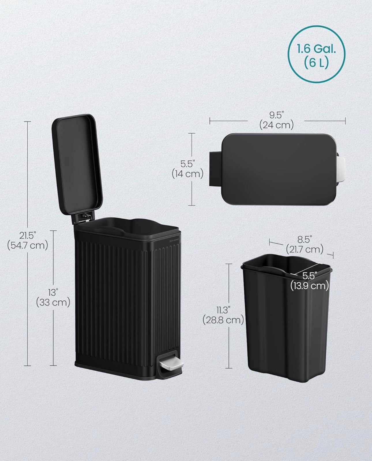 SONGMICS Slim Step Trash Can