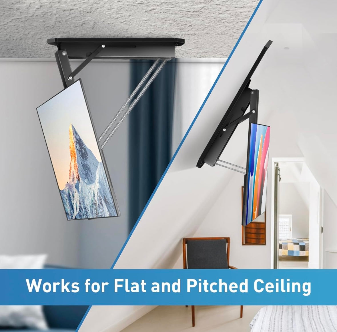 Motorized Ceiling TV Mount – Flip Down Electric Remote Mount (32”–71”)