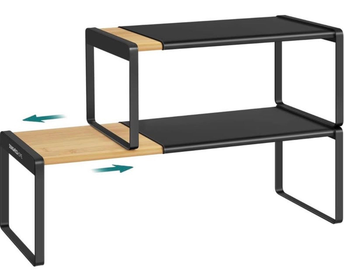Extendable Bamboo & Steel Kitchen Shelf Organizer