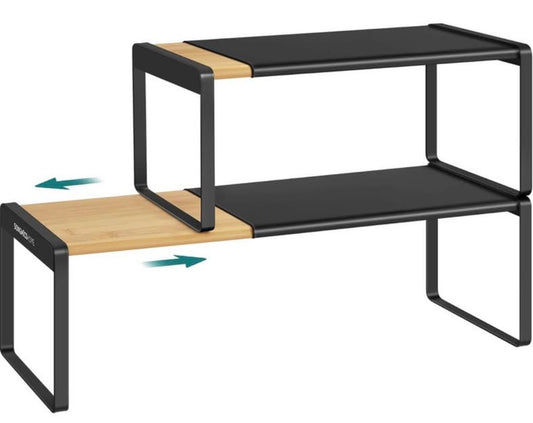 Extendable Bamboo & Steel Kitchen Shelf Organizer