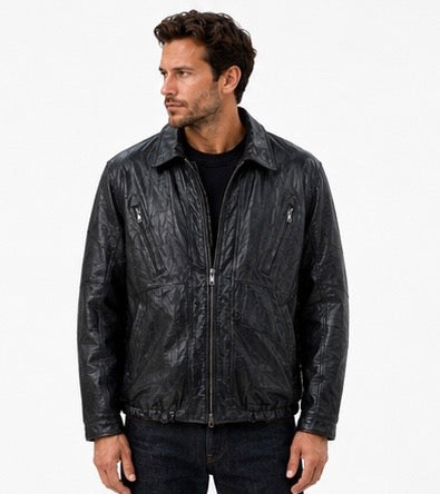 Men’s Patchwork Leather Bomber Jacket