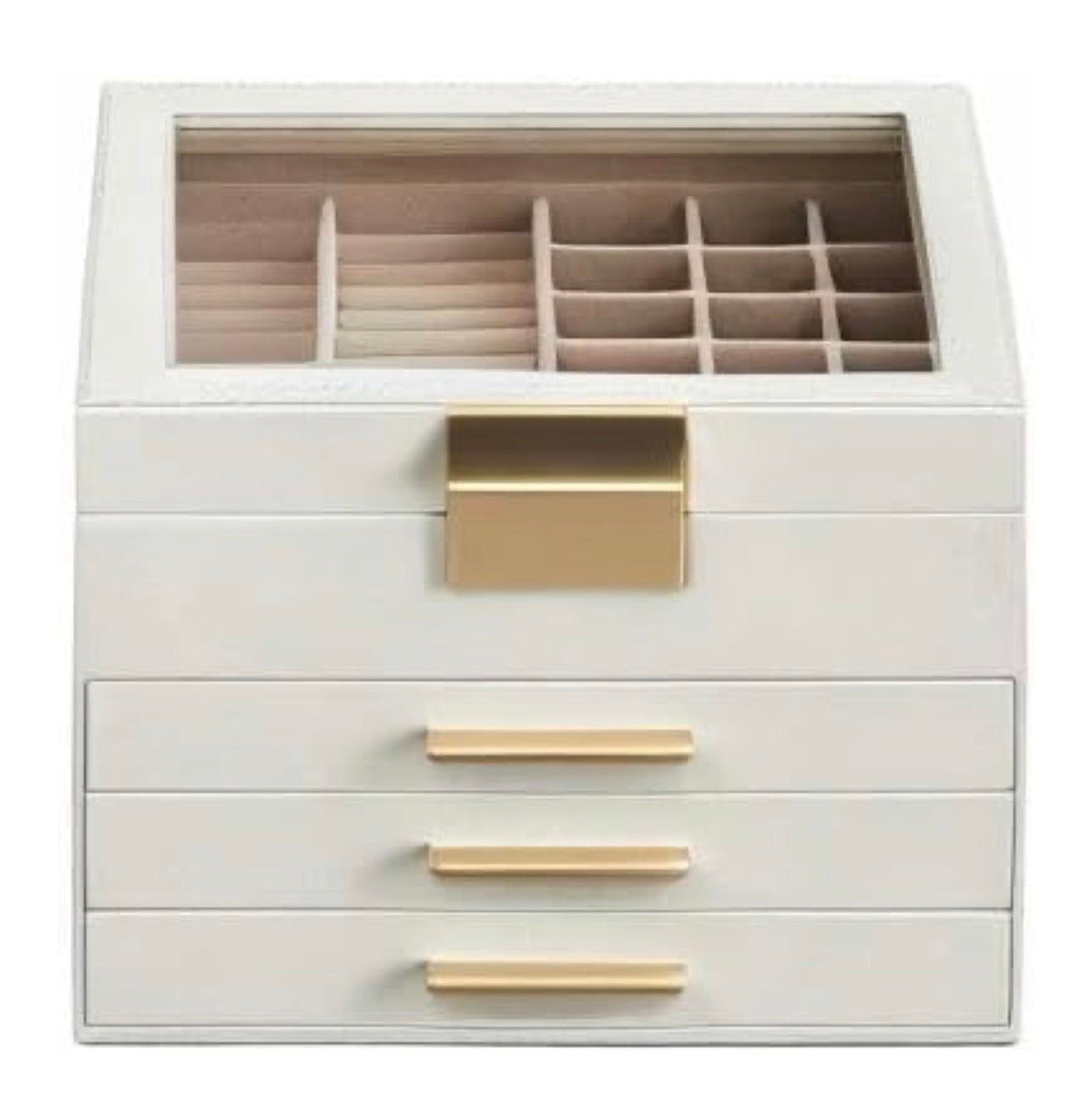 SONGMICS 4-Layer Jewelry Organizer Box – Cloud White + Gold