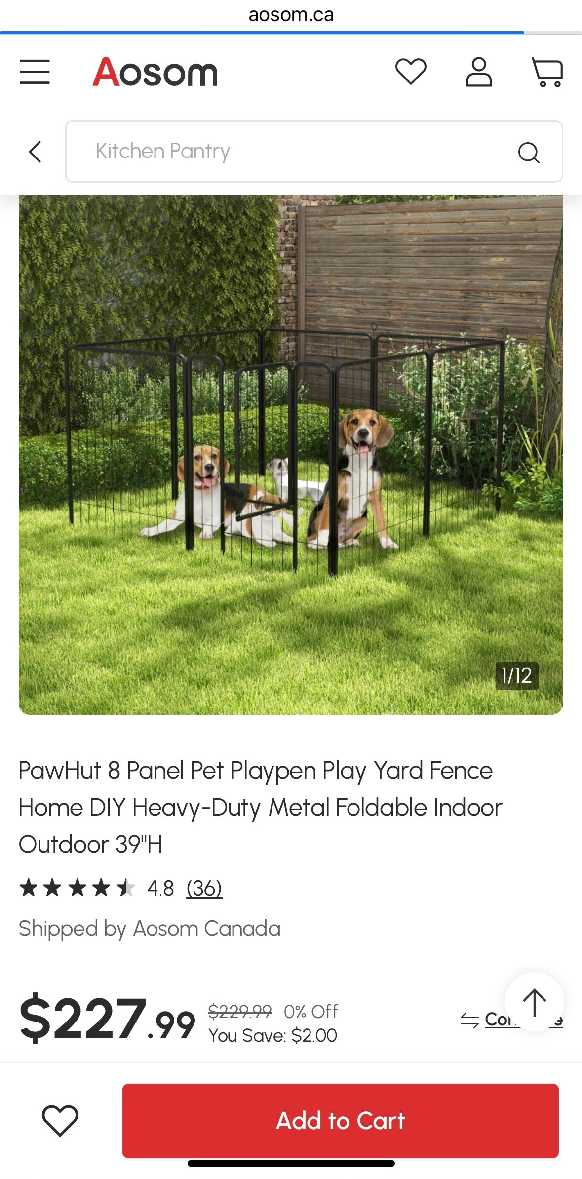PawHut 8-Panel Heavy-Duty Dog Playpen – 39” Height (Indoor/Outdoor Use)