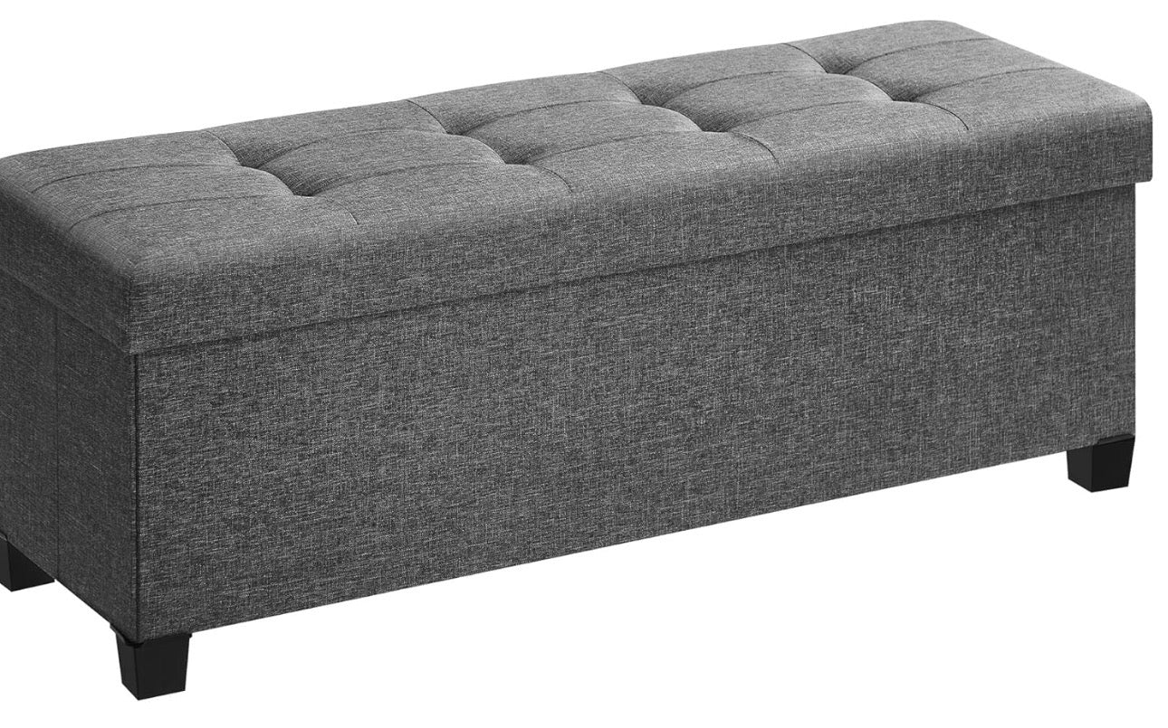 SONGMICS 43” Tufted Linen-Look Storage Ottoman Bench