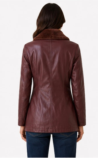 Women’s Leather Jacket with Faux Fur Collar