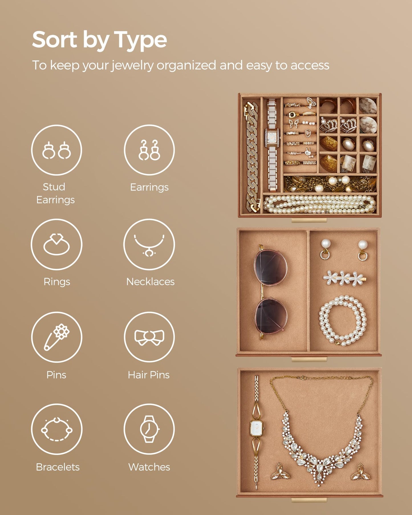 SONGMICS 3-Layer Jewelry Box