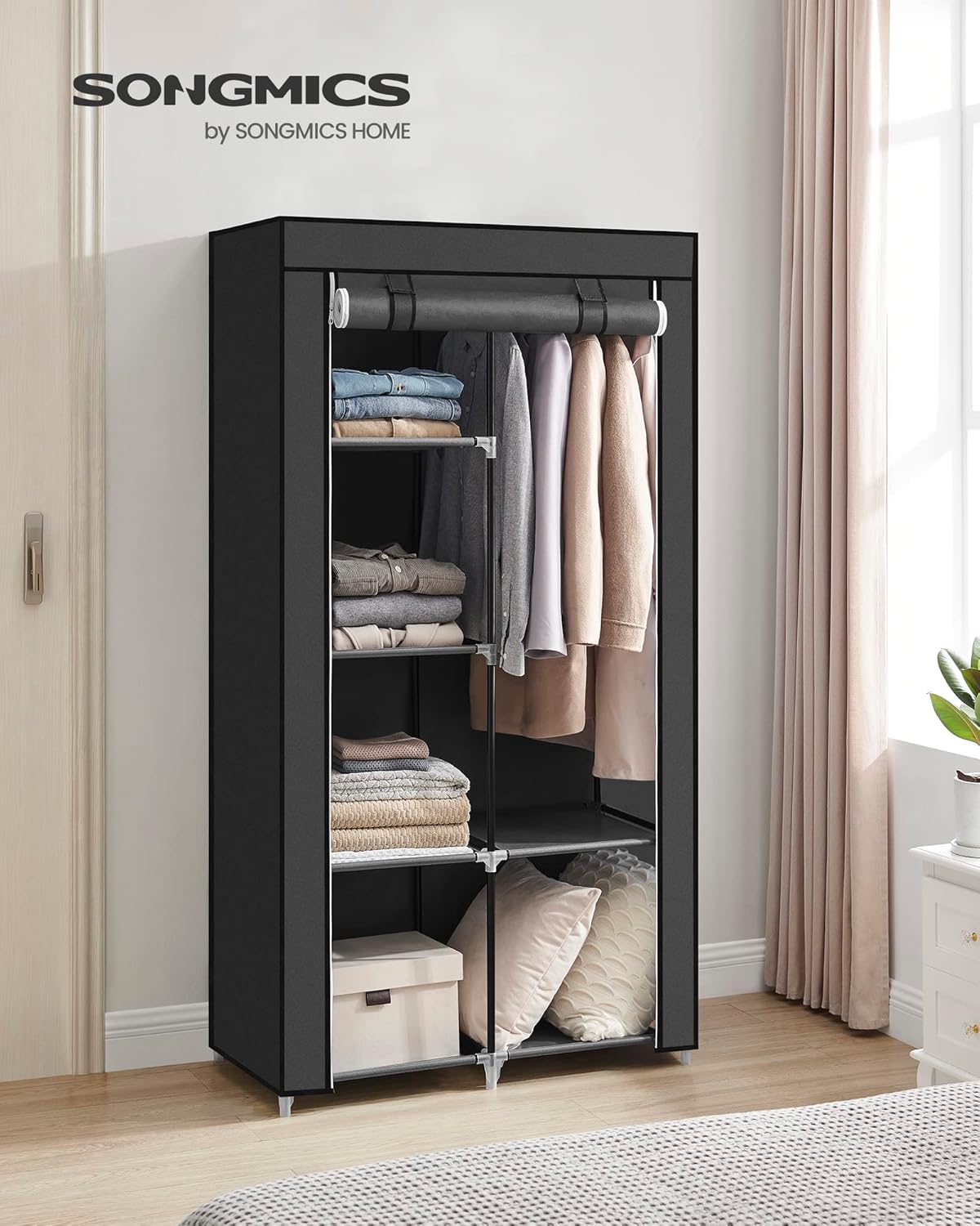 SONGMICS 2-Tier Portable Fabric Wardrobe Closet – Ink Black