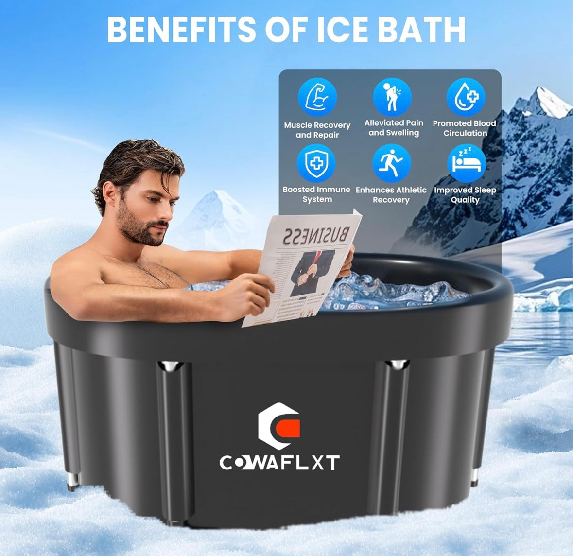 NEW – COWAFLXT Oval Ice Bath Tub & Massage Ball Combo – 129-Gallon Cold Therapy Tub