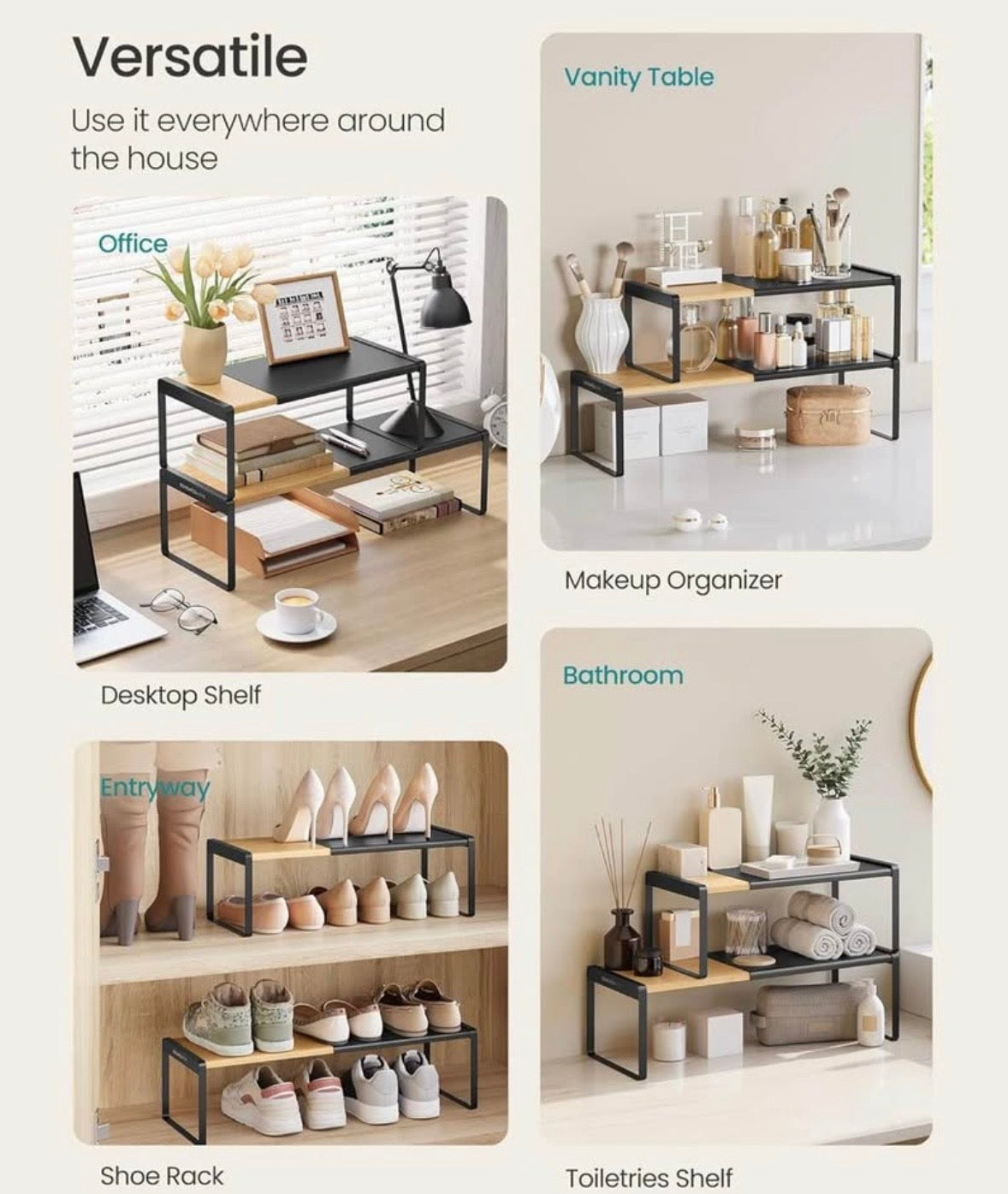 Extendable Bamboo & Steel Kitchen Shelf Organizer