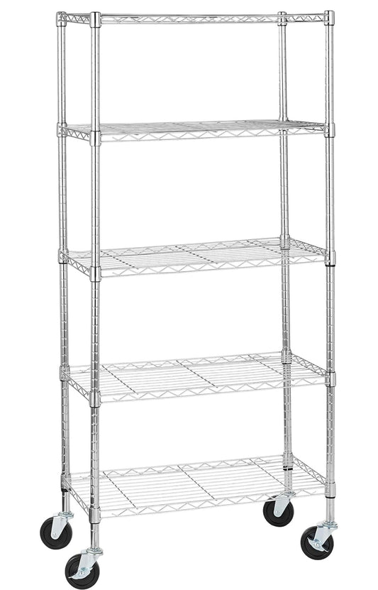 5-Tier Heavy-Duty Adjustable Metal Storage Rack — Chrome Finish (Kitchen / Garage / Utility)