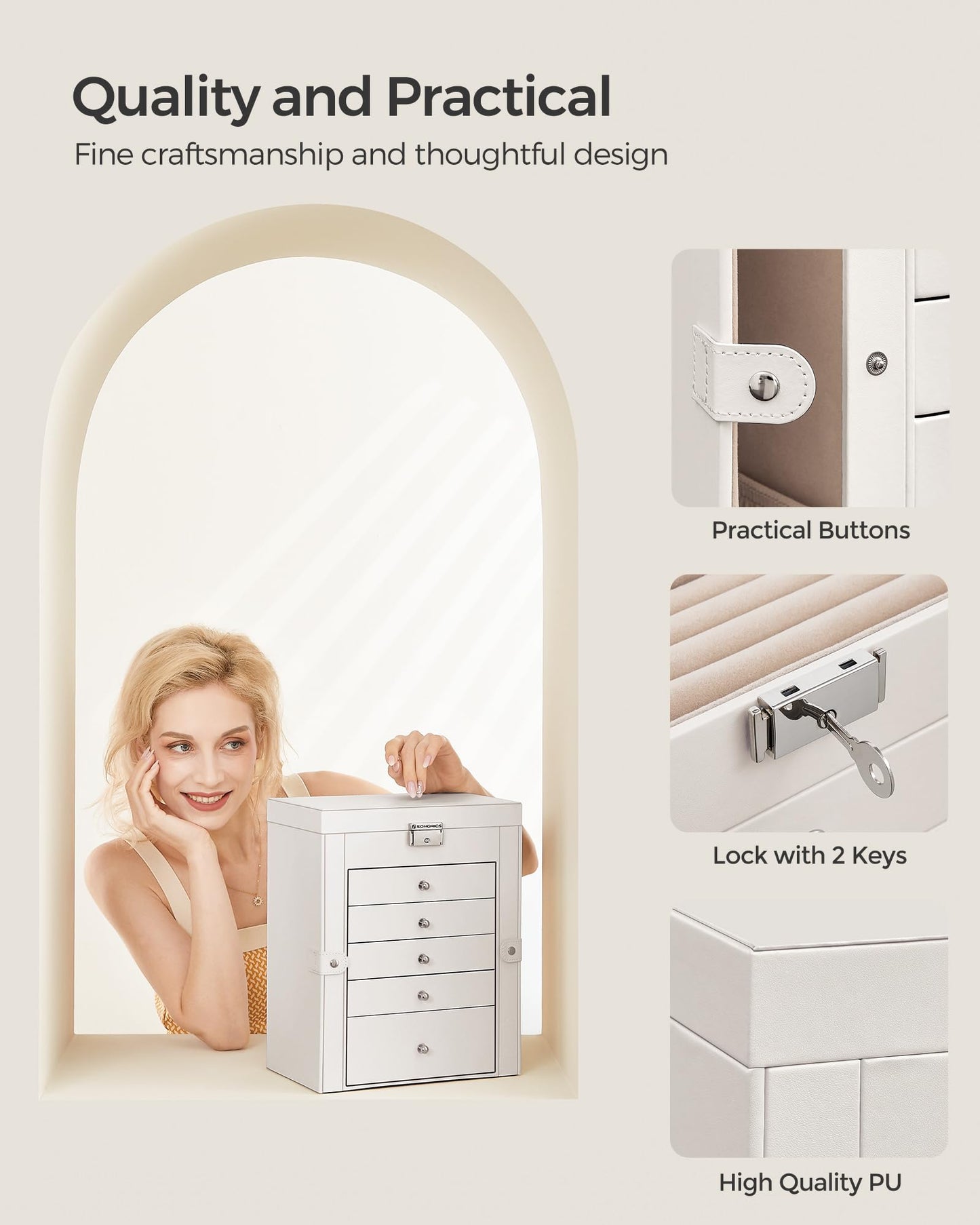 6-Tier Lockable Jewelry Organizer with Mirror