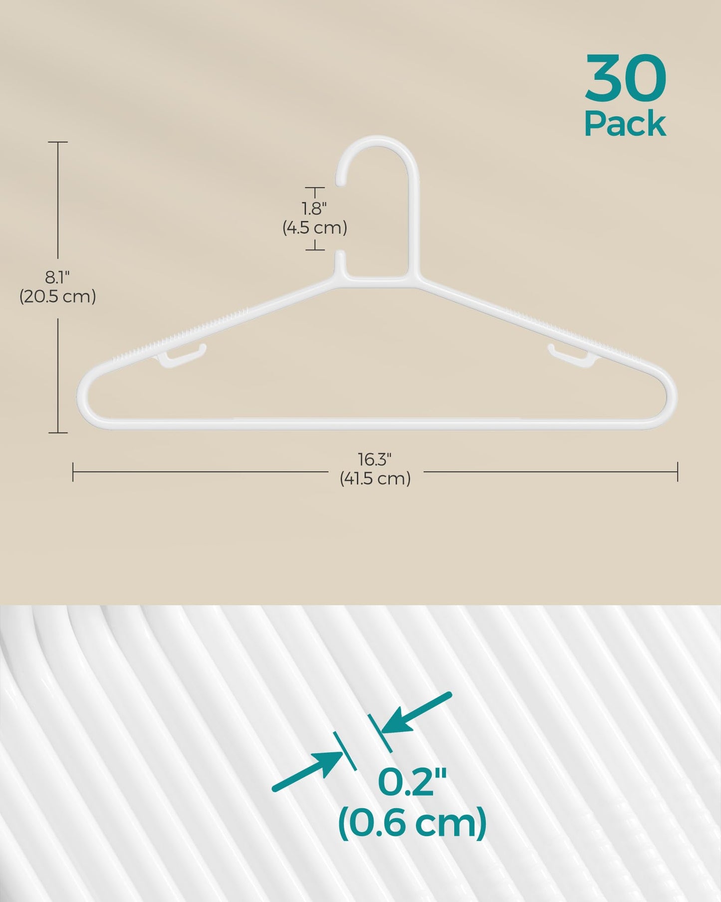SONGMICS Slim Plastic Clothes Hangers – White (30-Pack)
