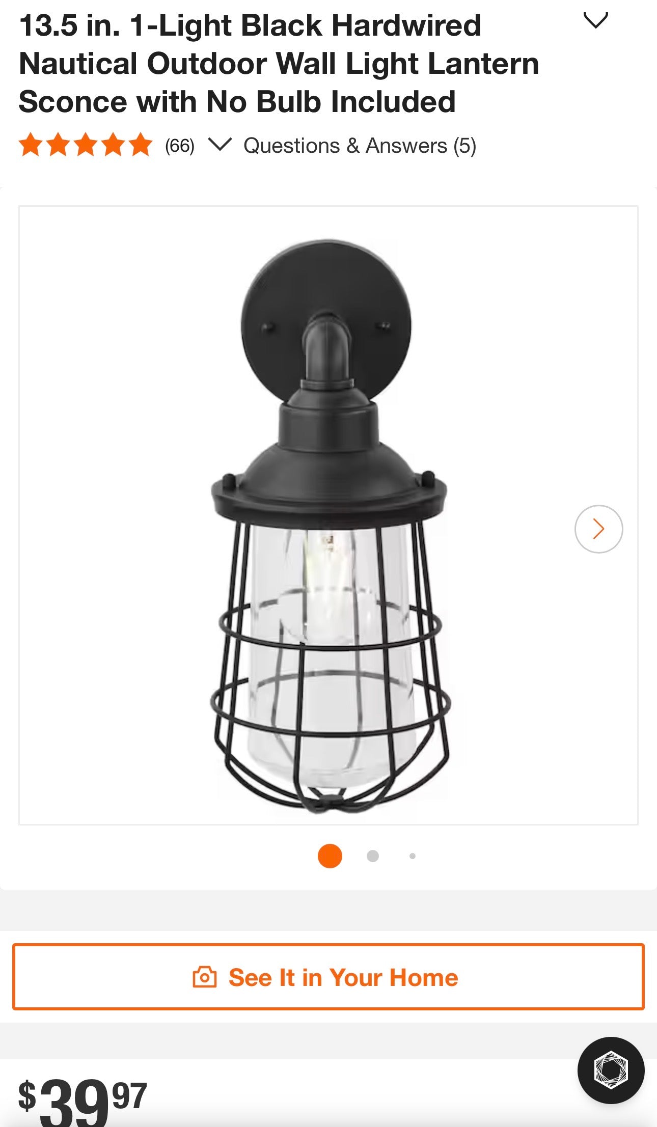 Wall-Mount 1-Light Black Outdoor Nautical Wall Lantern