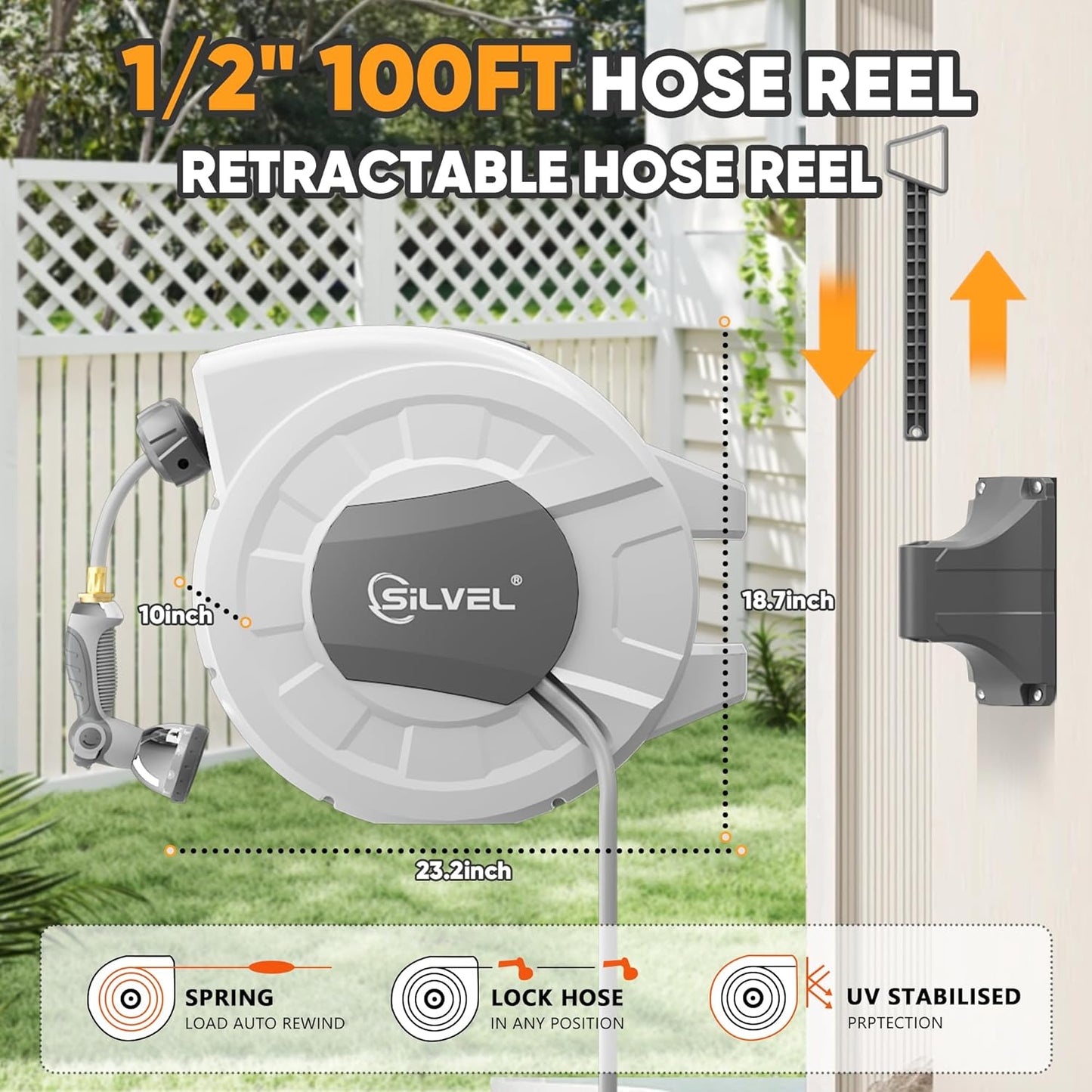 SILVEL Retractable Garden Hose Reel – 105 ft