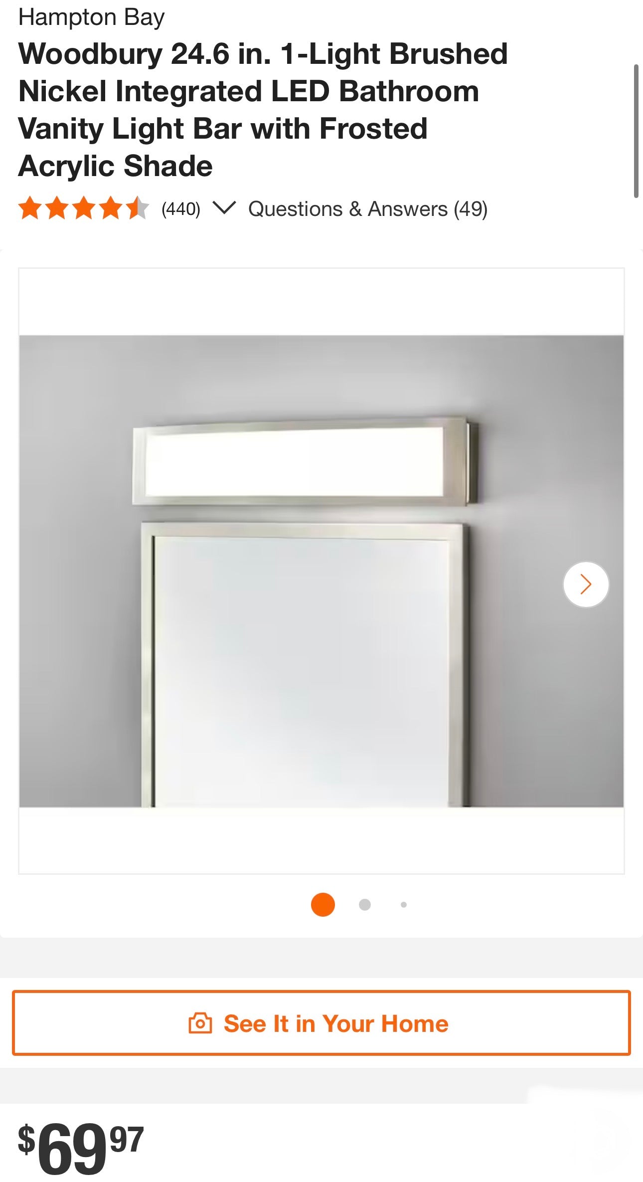Hampton Bay 24” LED Brushed Nickel Vanity Light