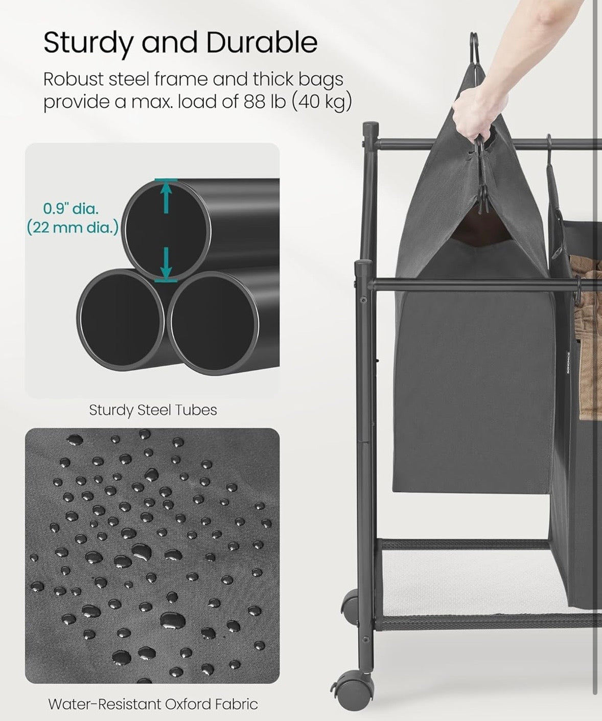 SONGMICS 4-Section Rolling Laundry Sorter – Large Capacity